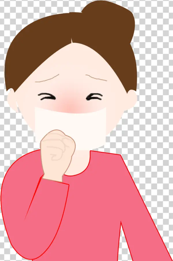 Cartoon Woman Coughing with Face Mask PNG
