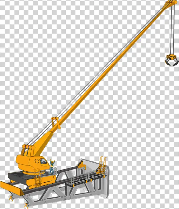 Yellow Industrial Crane with Grapple PNG