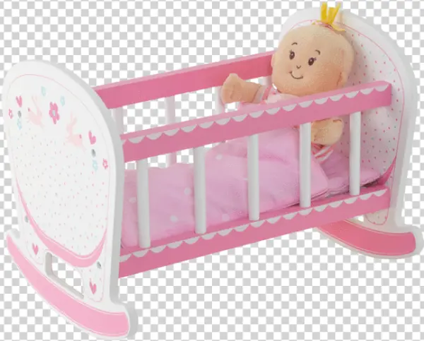 Pink Doll Crib with Baby Doll PNG Transparent Background