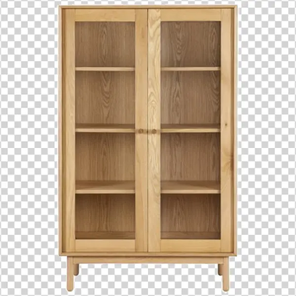 Light Wood Cabinet with Glass Doors PNG