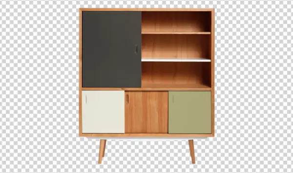 Modern Wooden Cabinet with Colorful Doors PNG Transparent