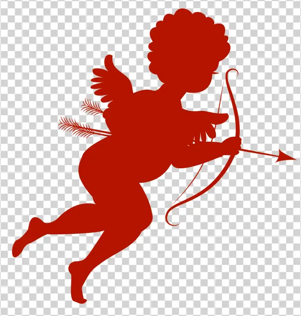 Red Cupid Silhouette with Bow and Arrow PNG