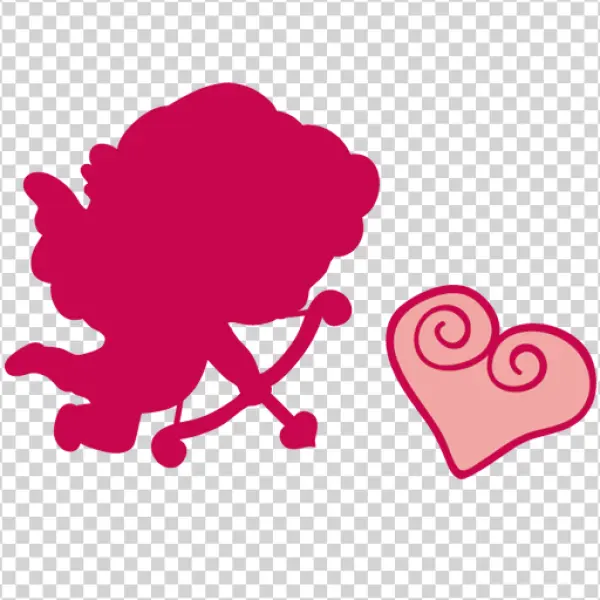 Pink Cupid Silhouette with Heart PNG
