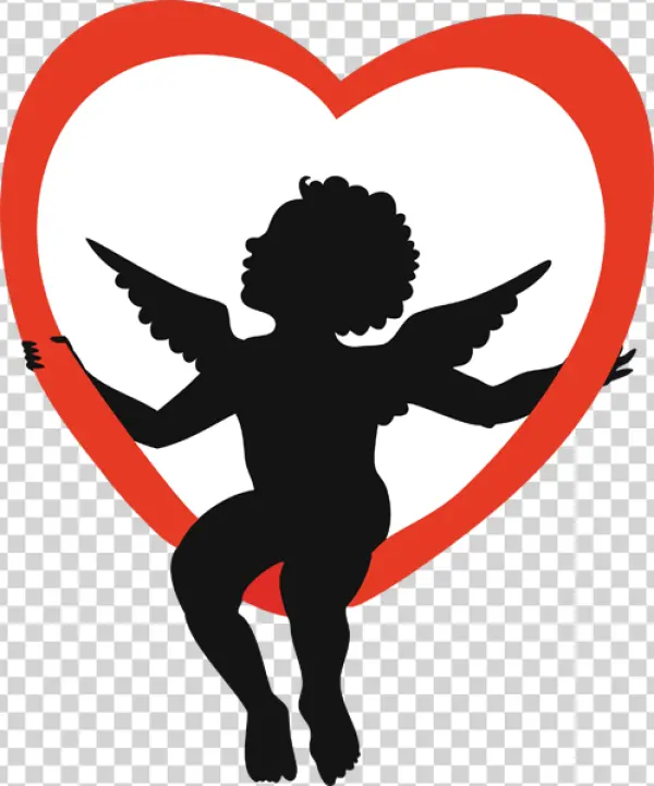 Cupid Silhouette in Red Heart PNG