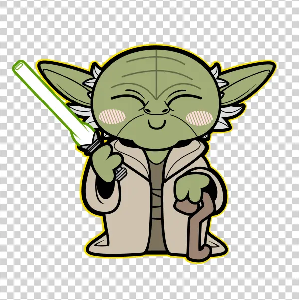 Chibi Yoda with Lightsaber Kawaii Sticker PNG