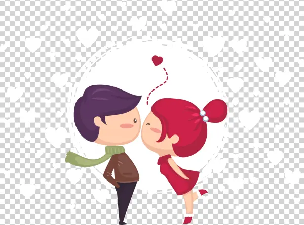 Cute Cartoon Couple Kissing Hearts PNG