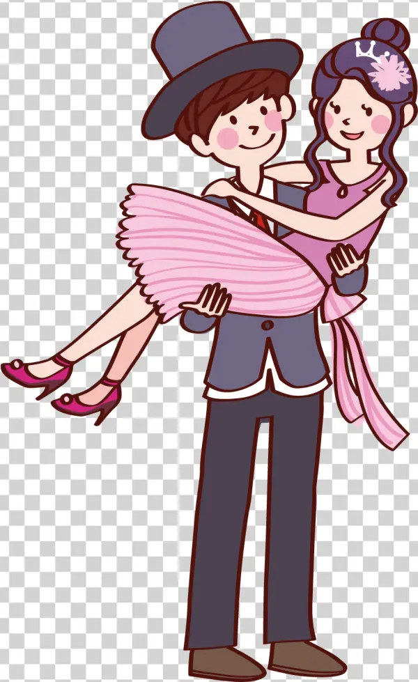 Cartoon Groom Carrying Bride PNG Transparent Background