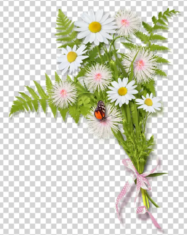 Daisy and Fern Bouquet with Butterfly PNG Transparent Background