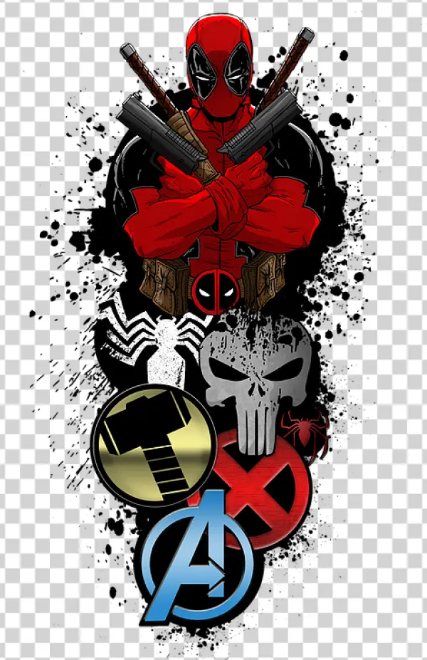 Deadpool and Marvel Heroes Logos Composite PNG