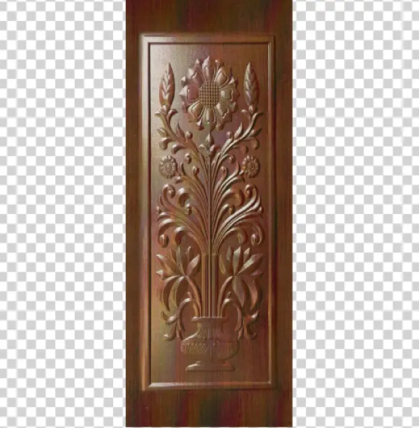 Ornate Wooden Floral Carving Panel PNG