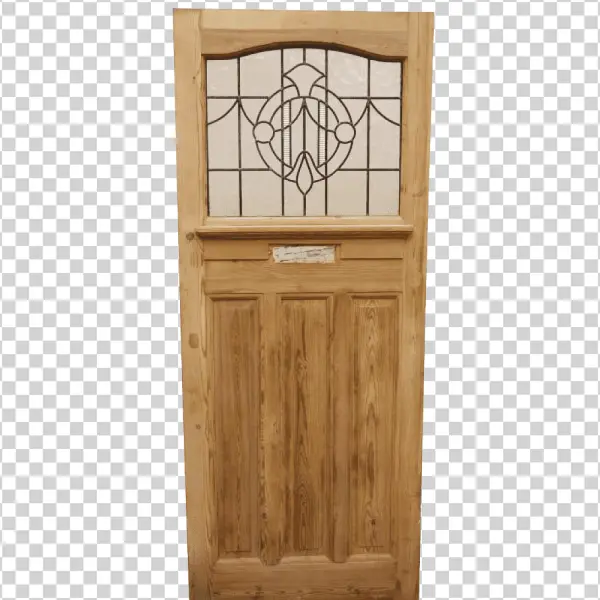 Wooden Entrance Door with Stained Glass PNG Transparent