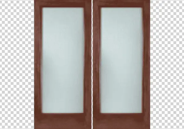 Brown Wooden Double Doors with Frosted Glass PNG
