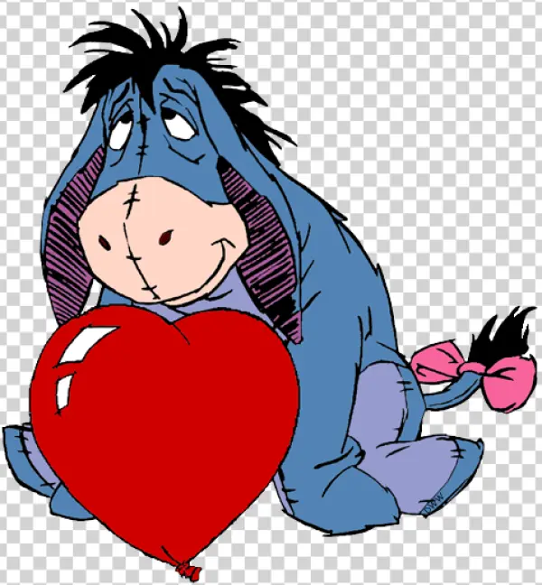 Eeyore Holding Red Heart Balloon PNG Transparent