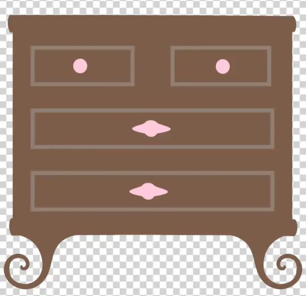 Cute Brown Dresser with Pink Knobs PNG Transparent Background