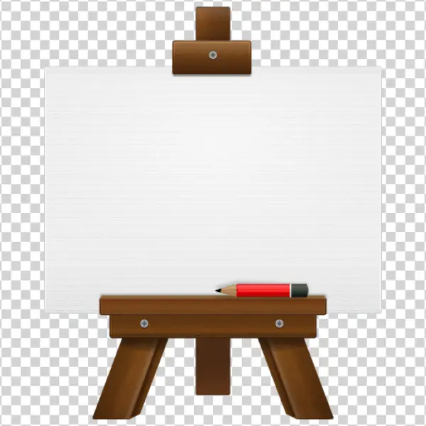 Wooden Easel with Blank Canvas and Pencil PNG