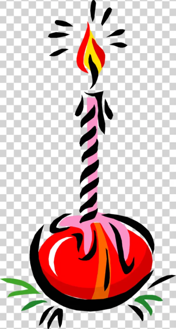 Cartoon Lit Birthday Candle with Fruit Base PNG
