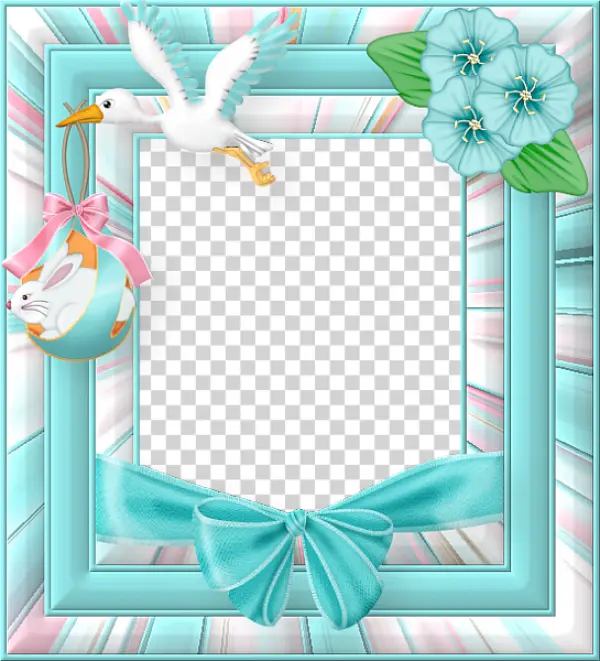 Cute Baby Shower Frame PNG with Stork and Bunny