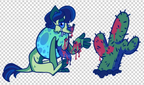 Bloody Cartoon Creature and Cactus PNG
