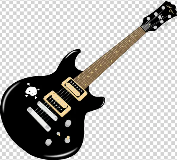 Black Electric Guitar with Skull Sticker PNG