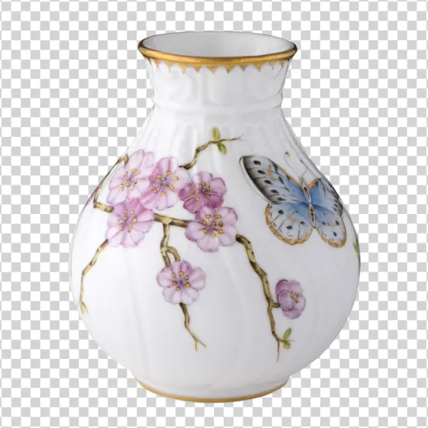 Porcelain Vase with Cherry Blossoms and Butterfly PNG