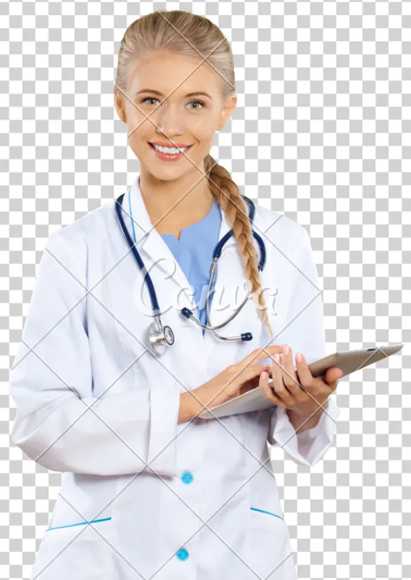 Smiling Female Doctor Holding Tablet PNG Transparent Background