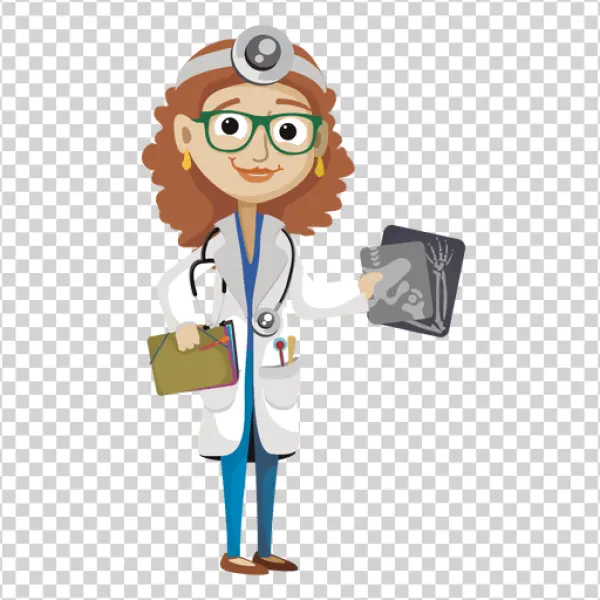 Female Doctor Cartoon with X-ray PNG Transparent