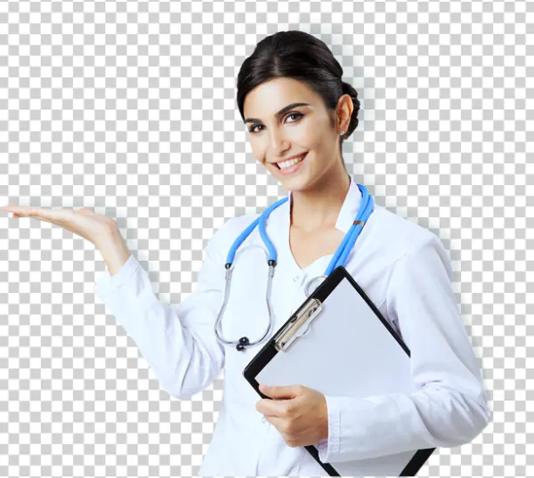 Smiling Female Doctor Presenting PNG