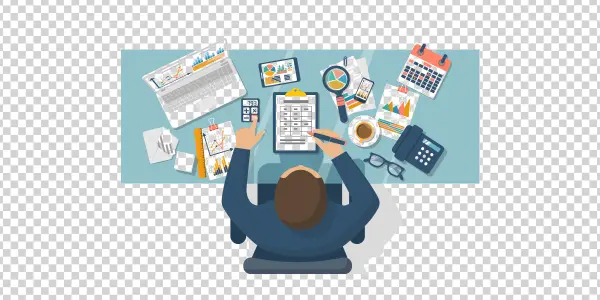 Business Accounting and Data Analysis Desk PNG Transparent Background
