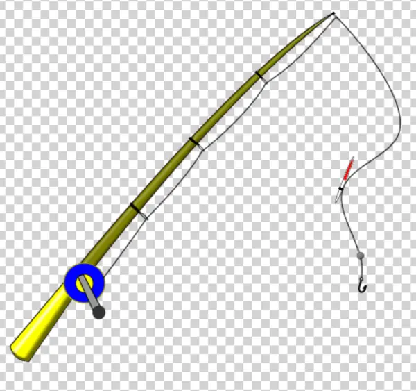 Yellow Fishing Rod with Reel and Bobber PNG
