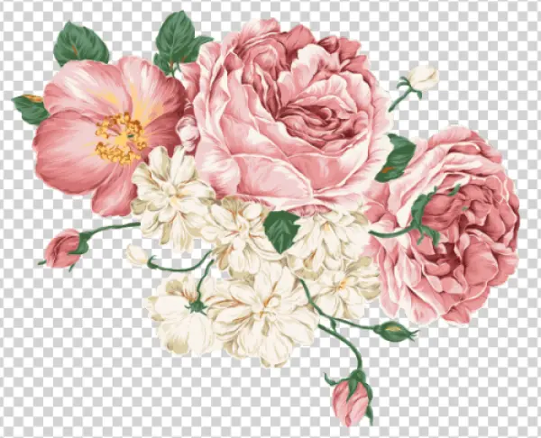Vintage Pink and White Floral Bouquet PNG