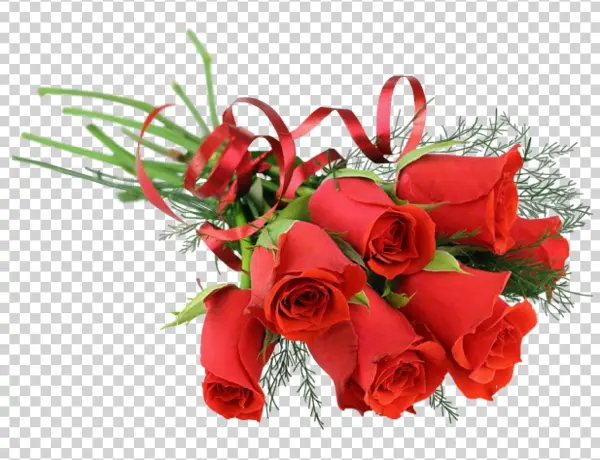 Red Rose Bouquet with Red Ribbon PNG Transparent Background