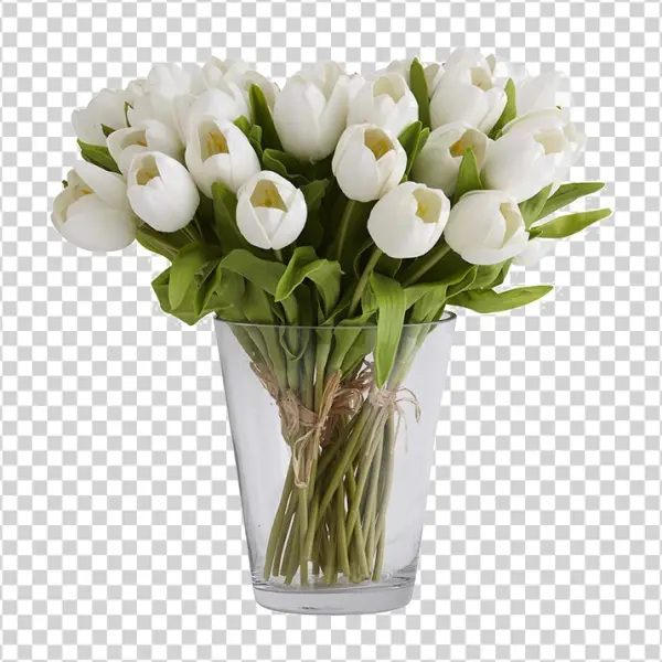 White Tulips in Glass Vase PNG Transparent Background