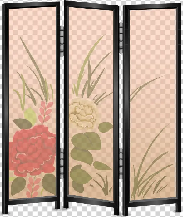 Japanese Style Floral Folding Screen PNG