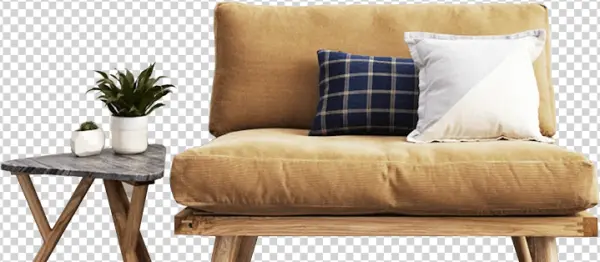 Cozy Sofa with Side Table and Plants PNG Transparent