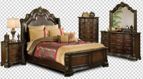 Luxury Dark Wood Bedroom Furniture Set PNG