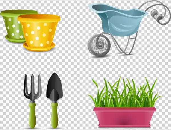 Gardening Tools and Planters PNG Transparent Background