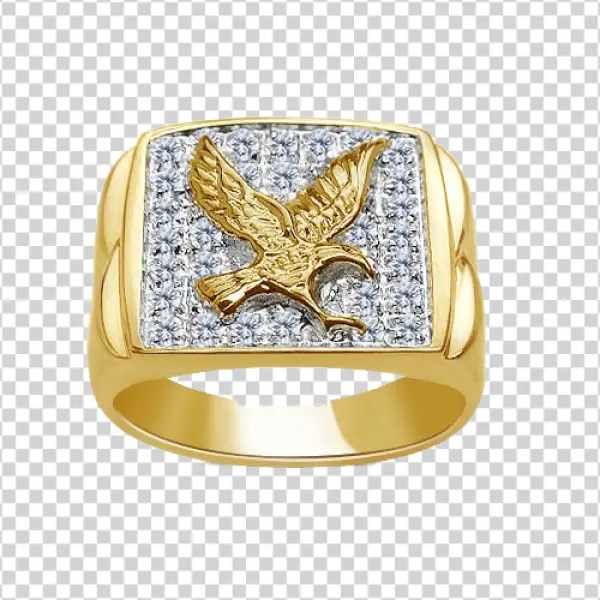 Golden Eagle Diamond Signet Ring PNG Transparent Background