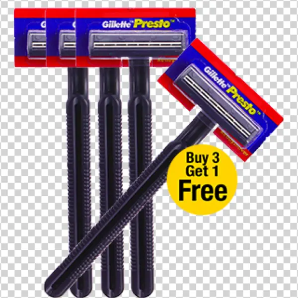 Gillette Presto Razors Buy 3 Get 1 Free PNG