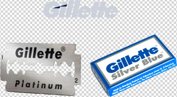 Gillette Logo, Platinum Blade & Silver Blue Box PNG