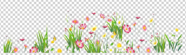 Colorful Spring Flowers and Grass PNG Transparent