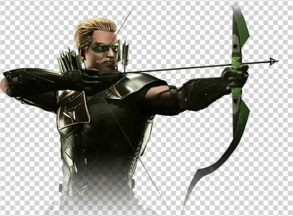 Green Arrow Archer Posing with Bow PNG Transparent