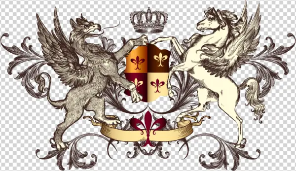 Vintage Heraldic Crest with Griffin and Pegasus