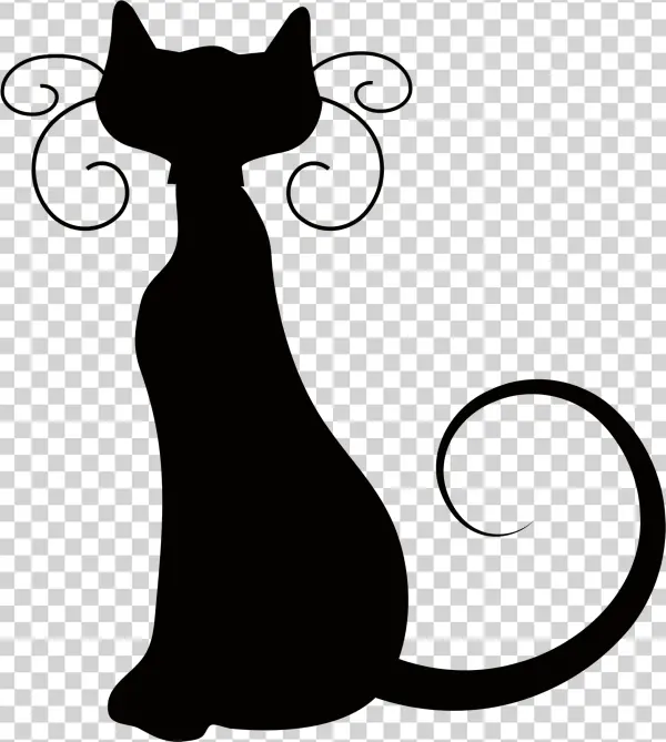 Elegant Black Cat Silhouette PNG Transparent Background