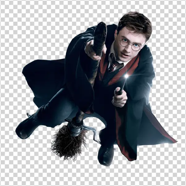 Harry Potter Flying on Broomstick with Wand PNG