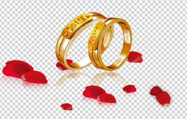 Golden Love Rings with Rose Petals PNG