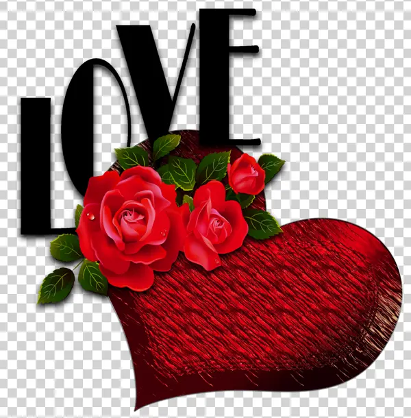 Red Textured Heart with Roses PNG