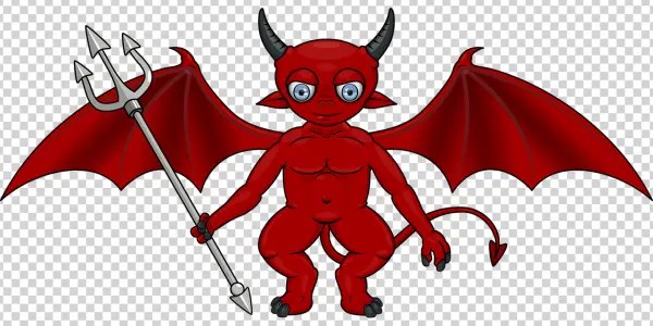 Red Cartoon Devil with Trident PNG Transparent Background