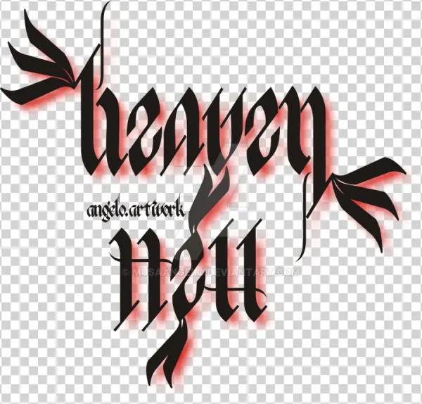 Heaven and Hell Gothic Text with Red Glow PNG