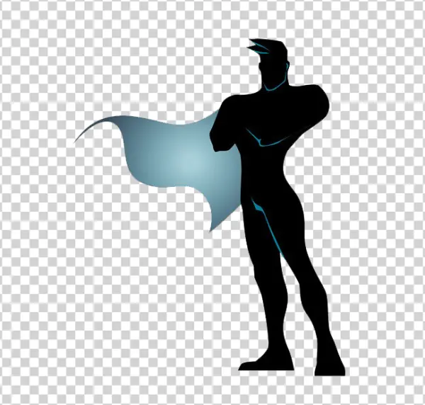 Superhero Silhouette with Blue Cape PNG