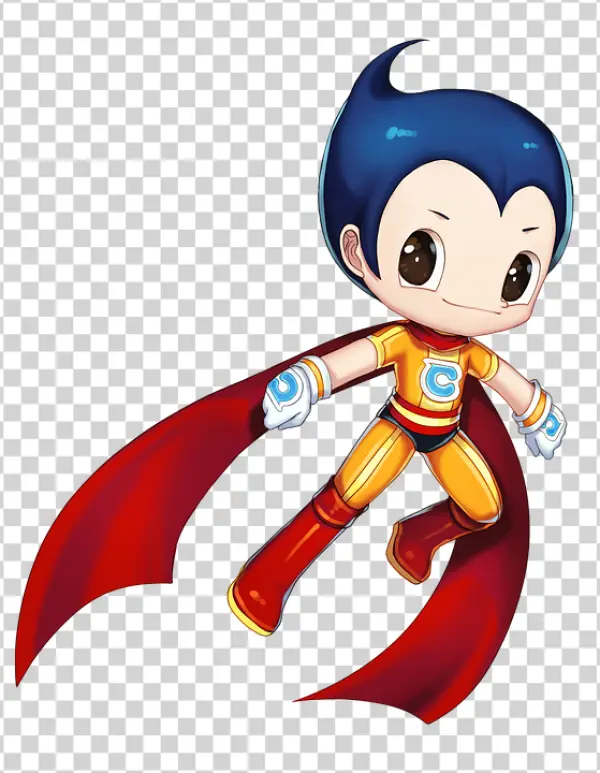 Chibi Superhero Boy Flying PNG Transparent Background